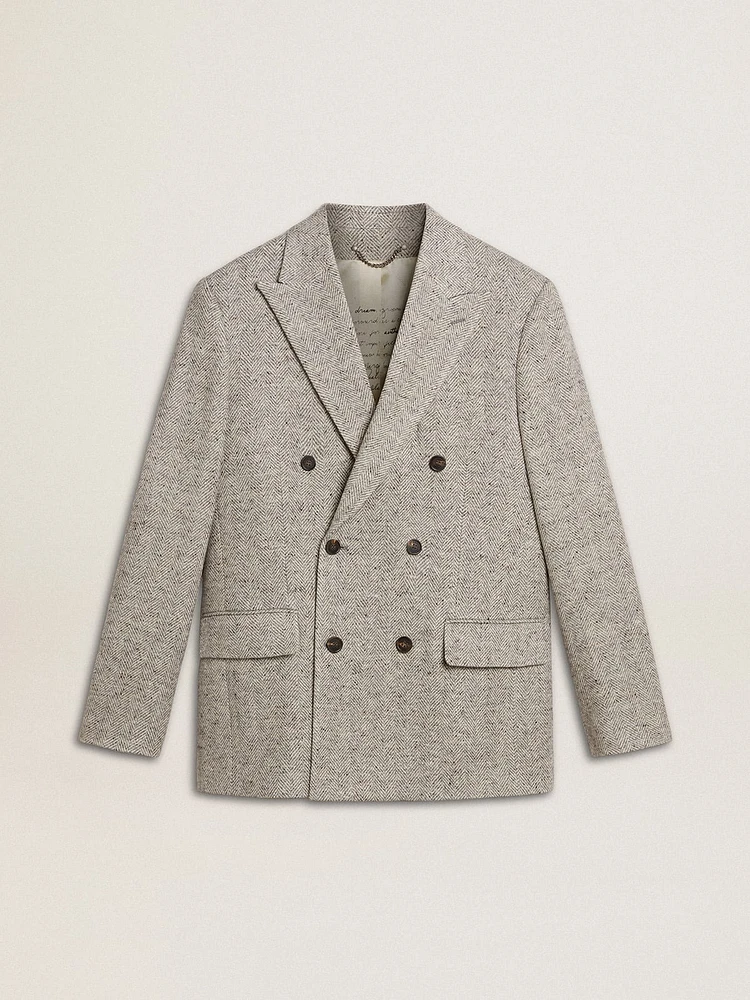 Men's double-breasted jacket gray silk and chevron wool