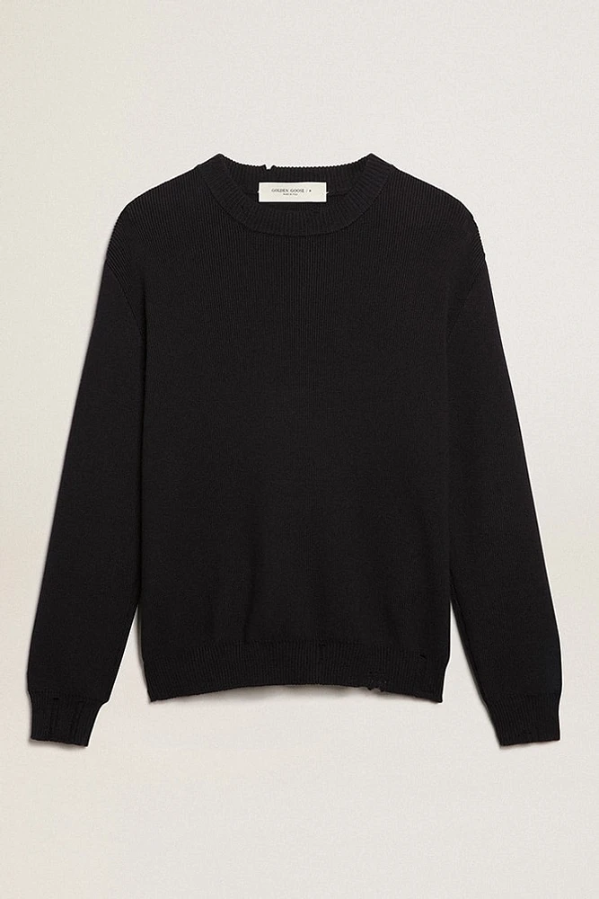Men’s round-neck sweater dark blue cotton