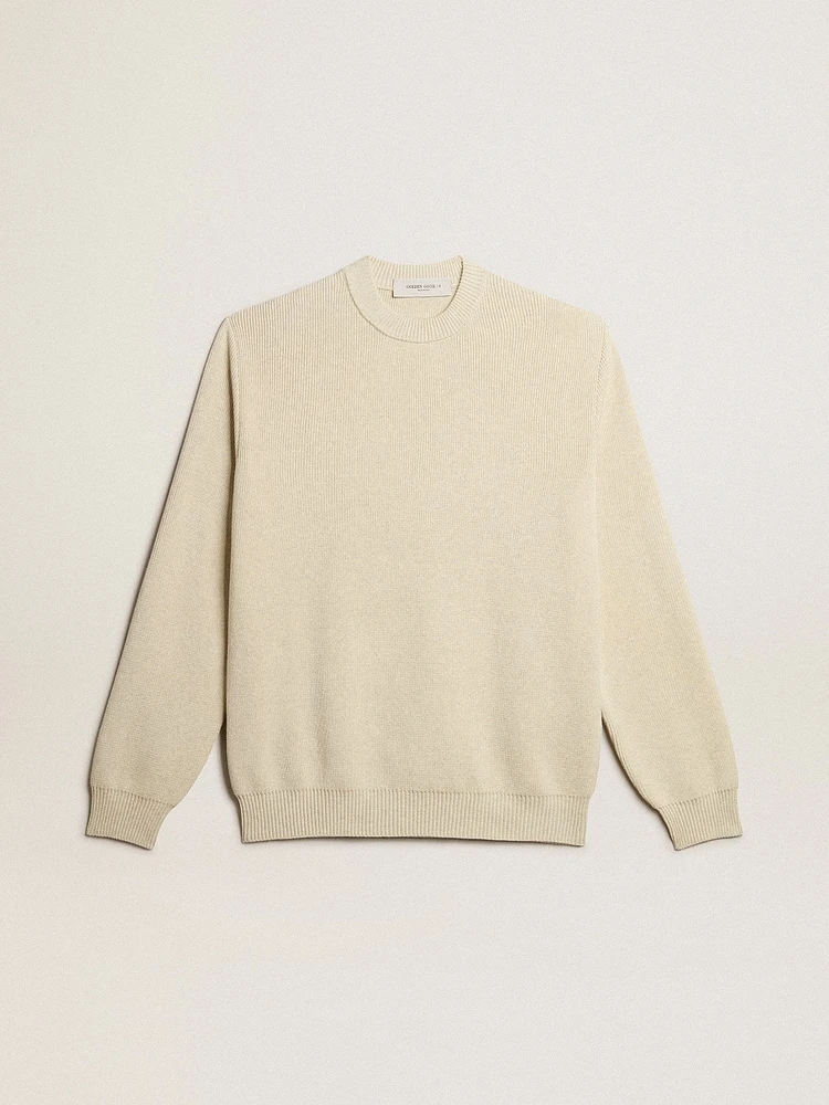 Men’s round-neck sweater panama-colored cotton with logo on the back