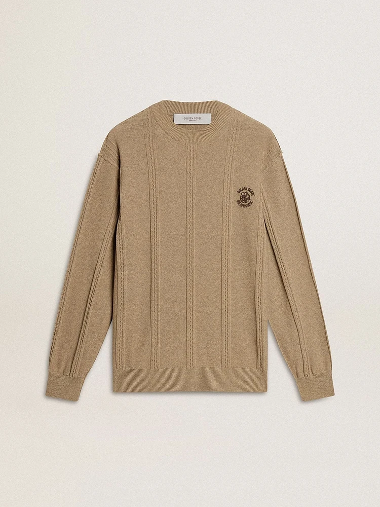 Men's beige sweater with embroidered logo