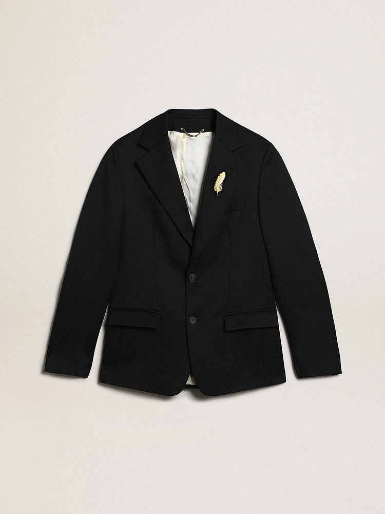 Men’s single-breasted blazer dark blue wool gabardine