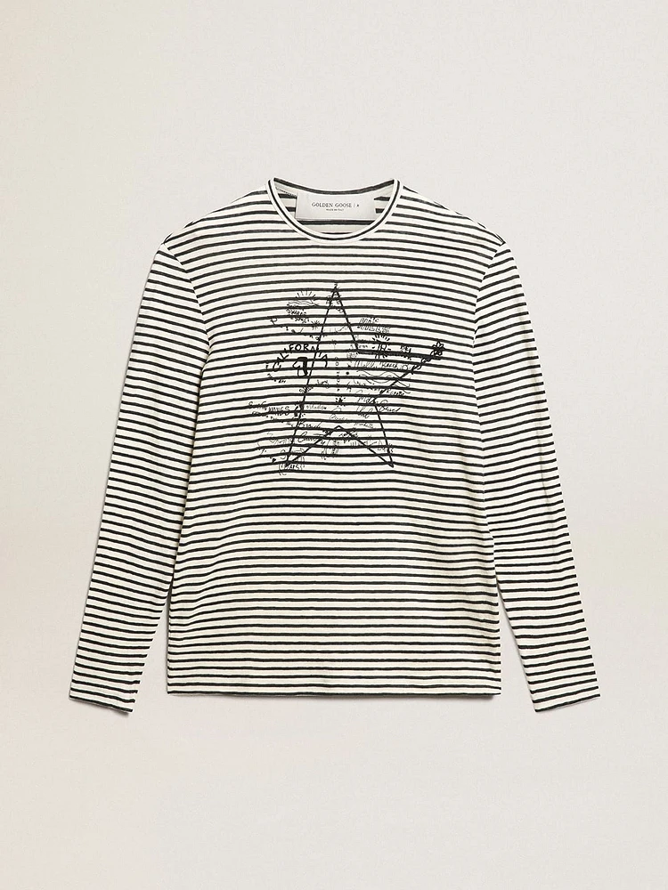 Men's T-shirt with white and blue stripes and embroidery on the front