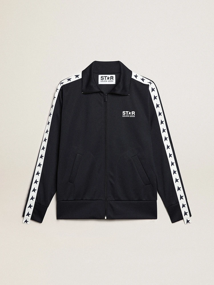 Dark blue sweatshirt with white strip and contrasting stars