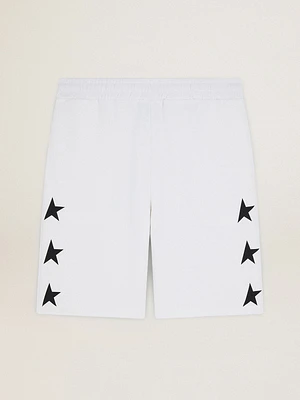 Men's vintage white bermuda shorts with contrasting black stars