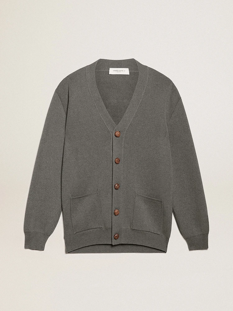 Men's cardigan mélange gray cotton with logo on the back