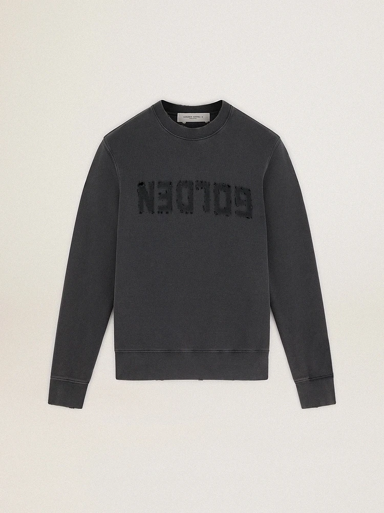 Men's gray sweatshirt with logo and distressed treatment