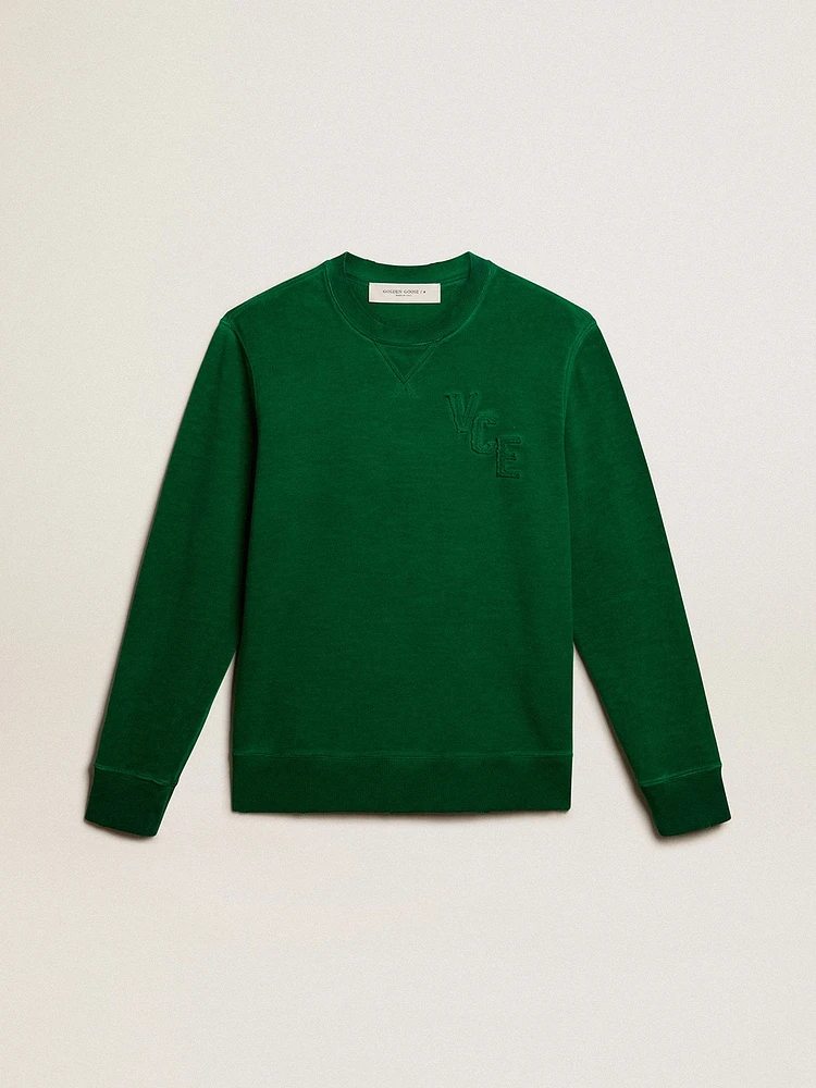 Round-neck sweatshirt green cotton fleece