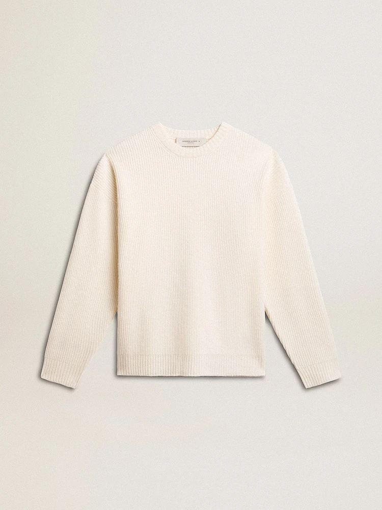 Men's crew-neck sweater worn white ribbed wool