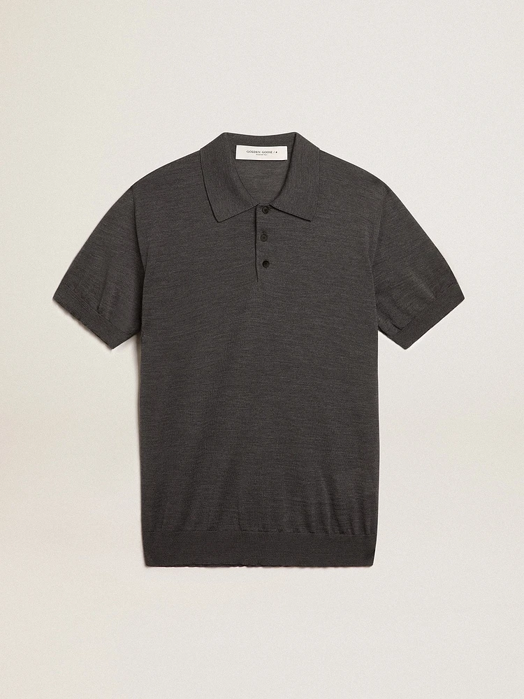 Men’s short-sleeved polo shirt gray merino wool