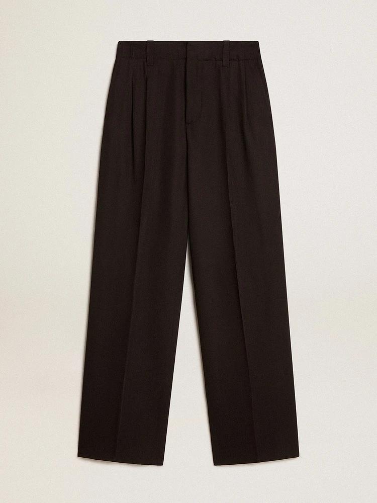 Black wool and viscose blend pants
