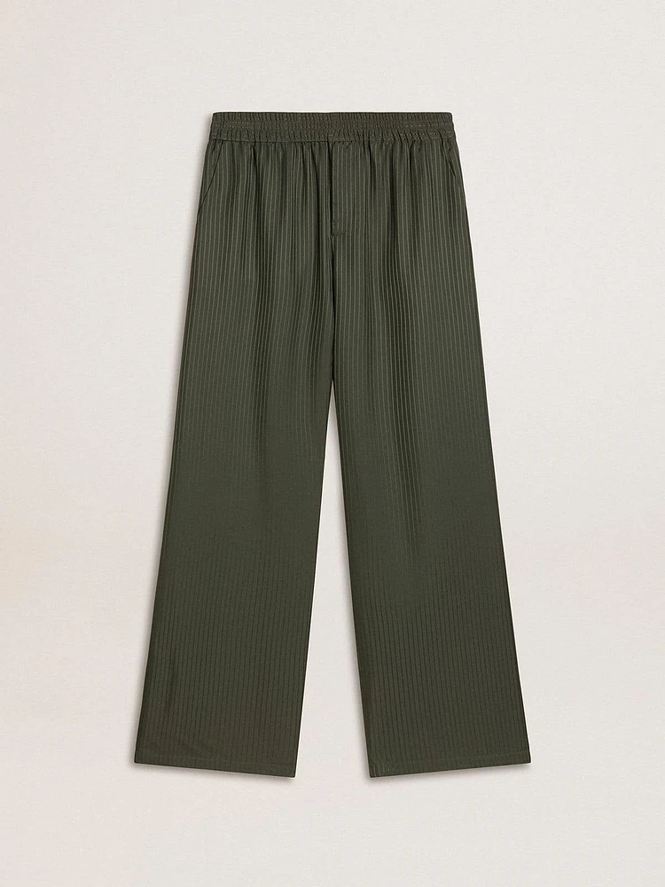 Men's dark green joggers with vertical stripes