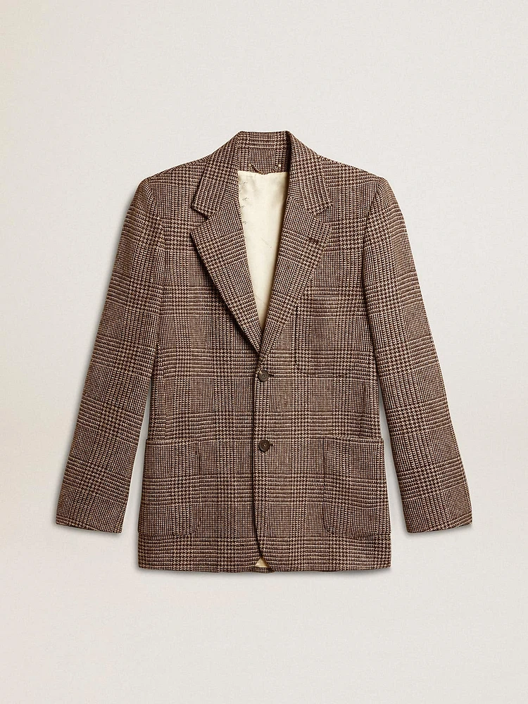Gray single-breasted blazer for men houndstooth wool