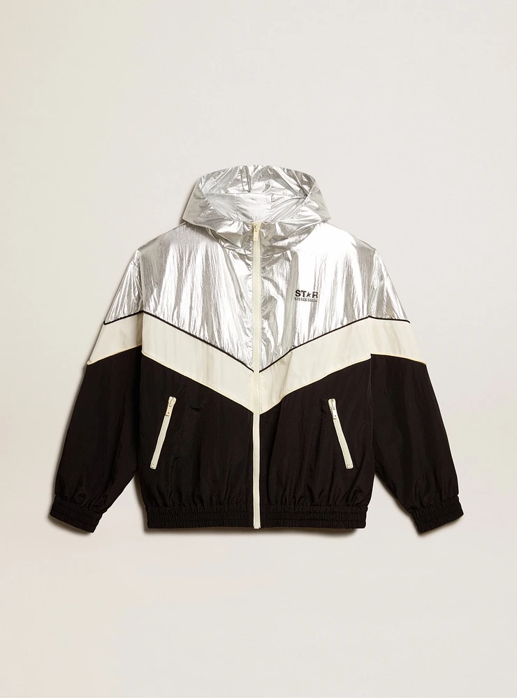 Men's windcheater silver and black technical fabric