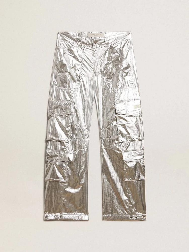 Men's cargo pants silver technical fabric