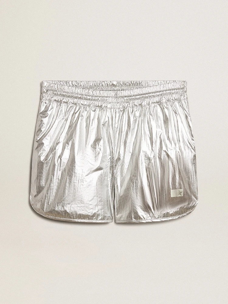 Men's running shorts silver fabric
