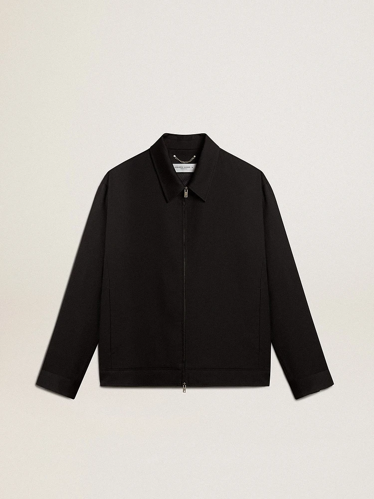 Men’s zip-up jacket black wool gabardine