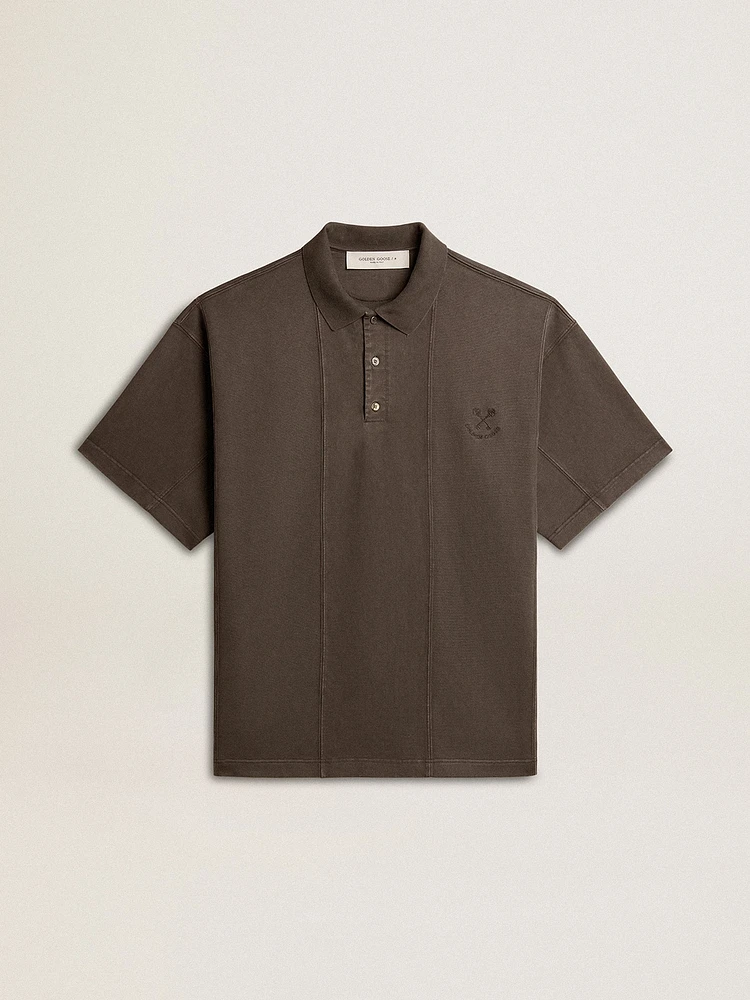 Men's cotton polo shirt anthracite gray with embroidery