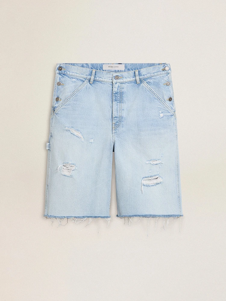 Men's denim Bermuda shorts with lived-in effect