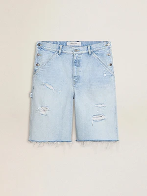 Men's denim Bermuda shorts with lived-in effect