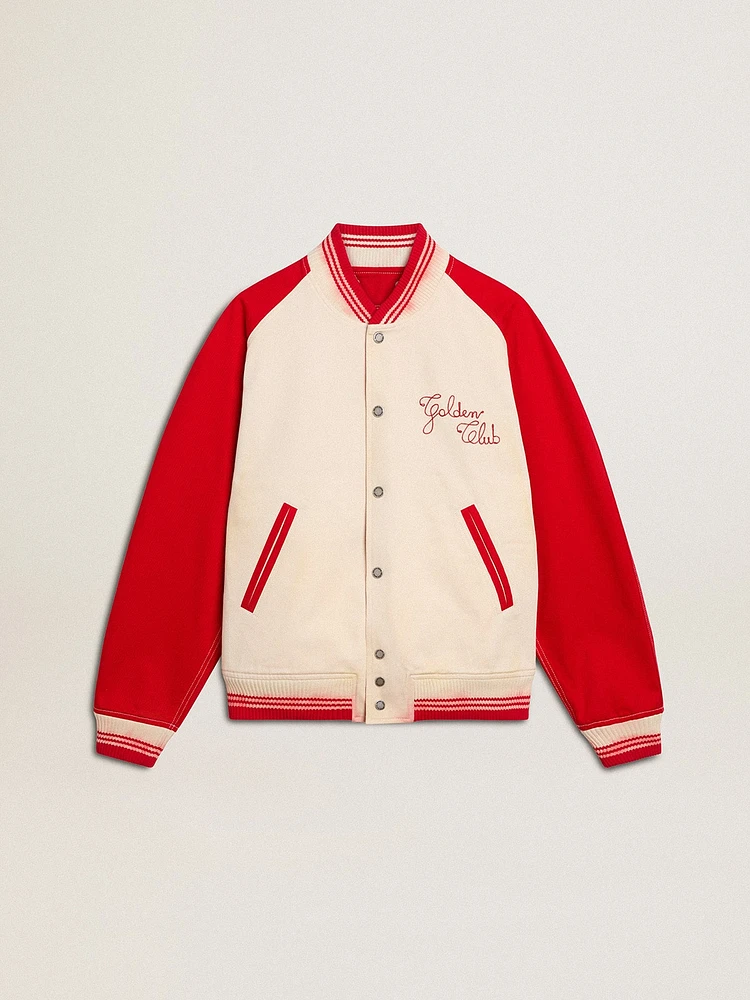 Bomber jacket worn white and red with embroidery