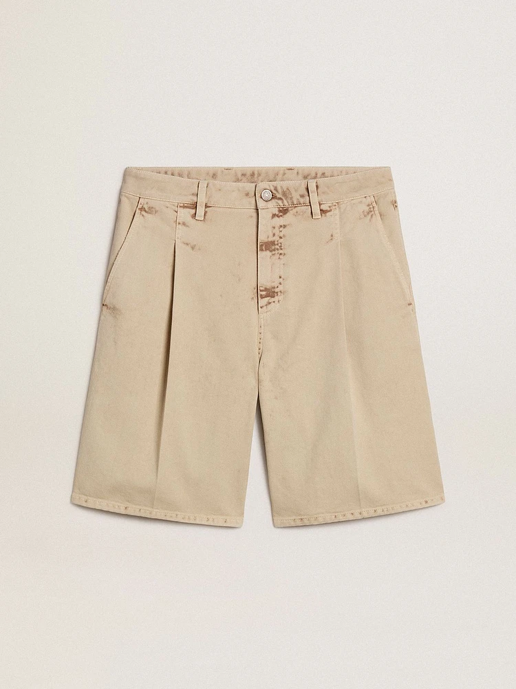 Men's Bermuda shorts beige denim with a lived-in look finish