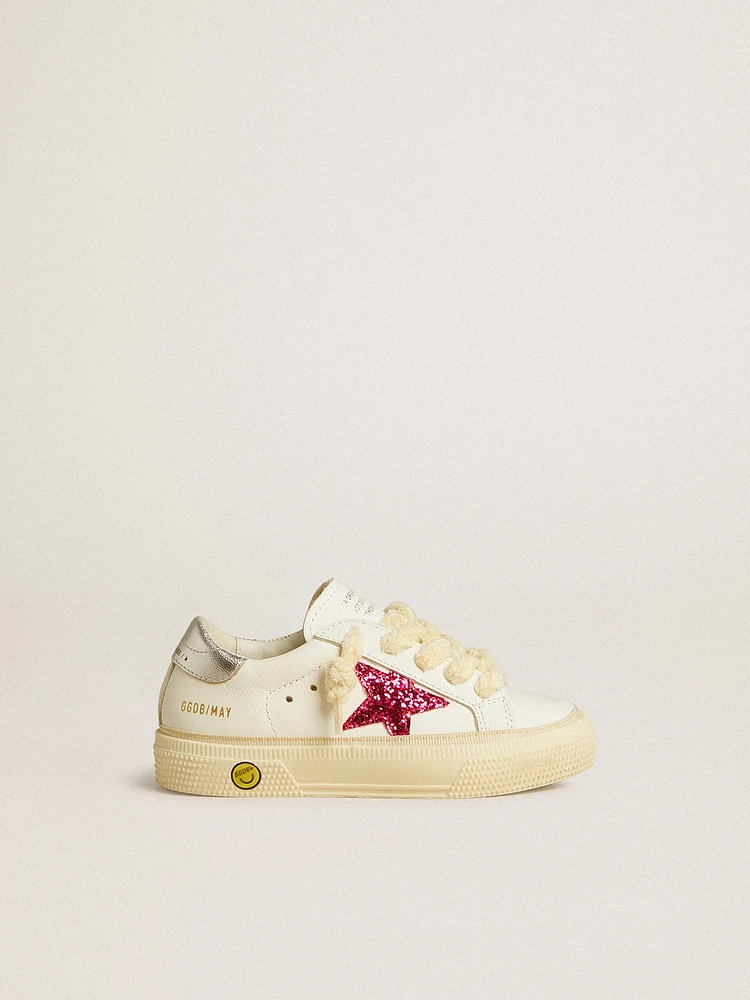 May Teen with fuchsia glitter star and laminated leather heel tab