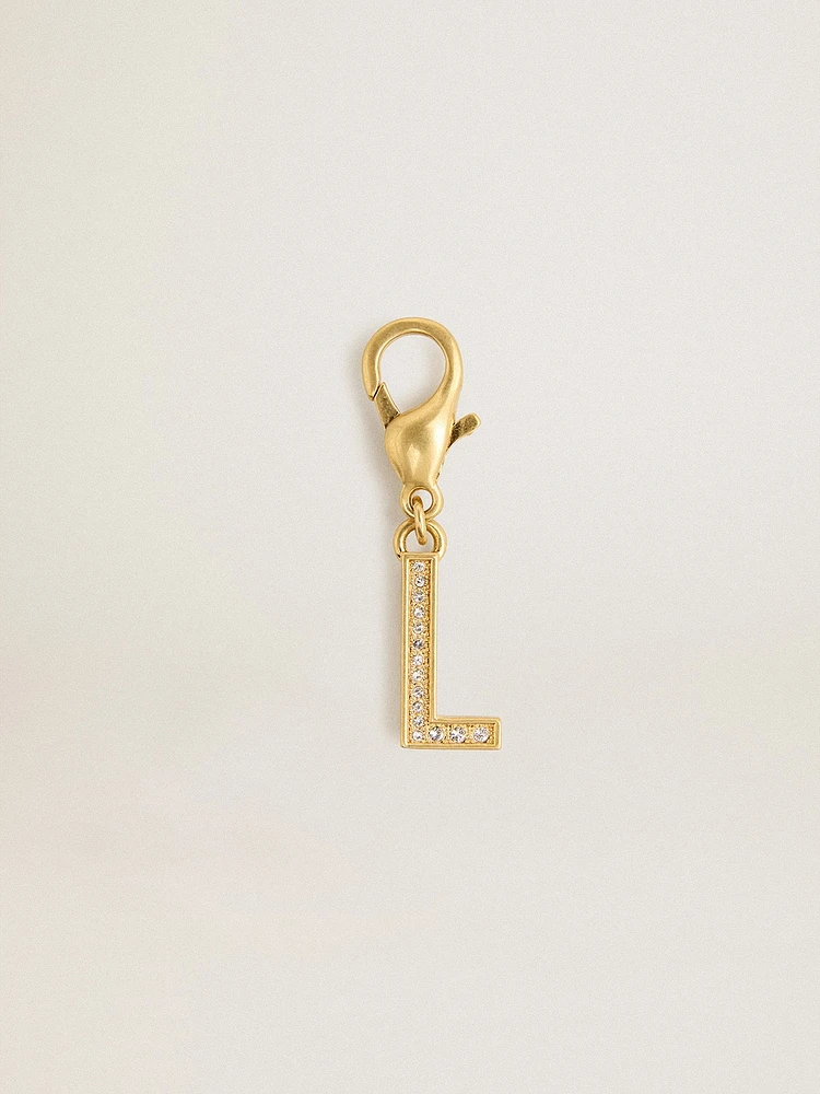 Letter charm in gold-colored brass with crystals