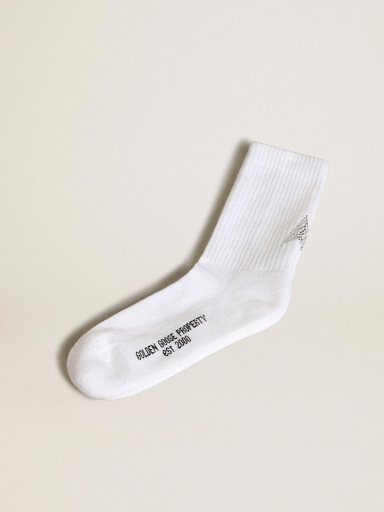 White socks with crystal star on the back