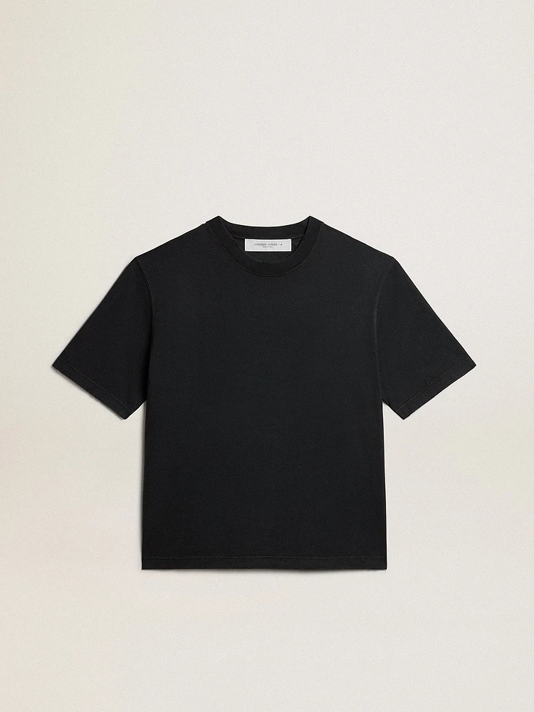 T-shirt washed black with reverse logo on the back