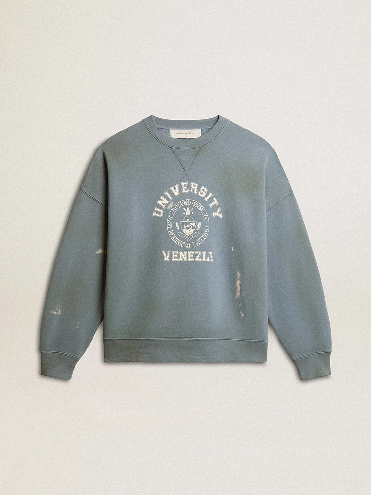 Oversized sweatshirt baby blue with distressed finish