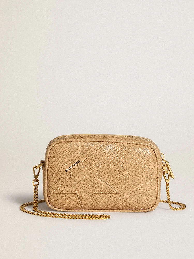 Mini Star Bag in beige snake-print leather
