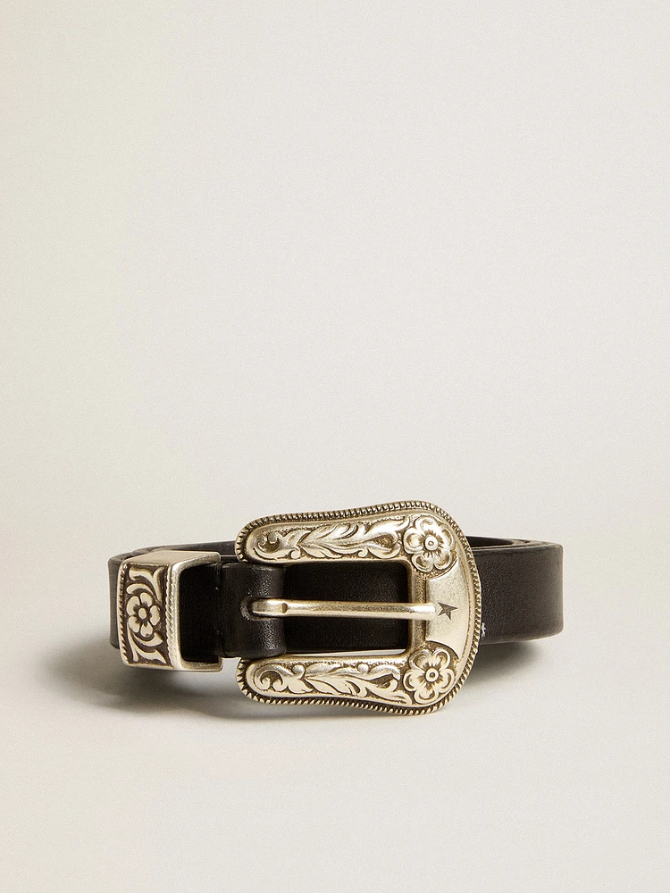 Black belt washed leather with silver color buckle