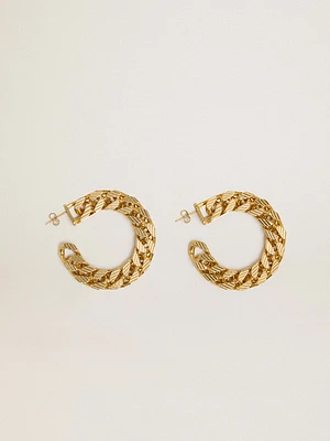 Chain hoop earrings with antique gold colored braided links