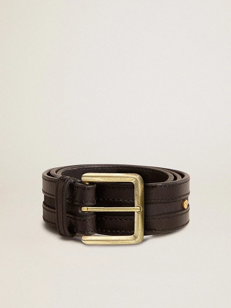Women’s black belt washed leather with gold studs