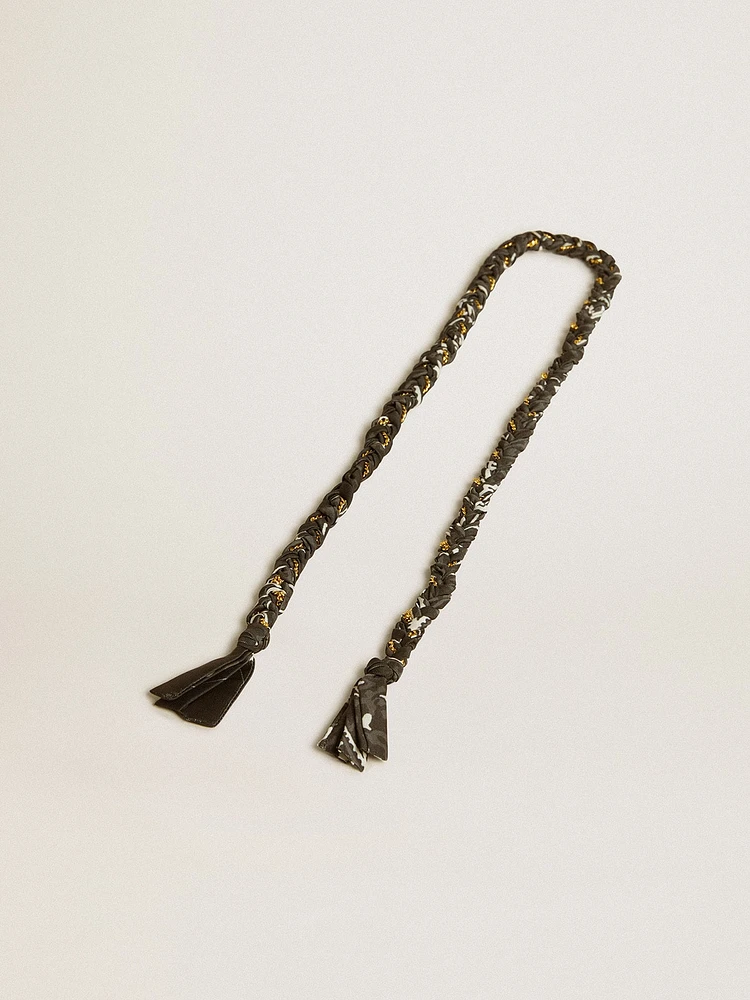 braided fabric charm with brass chain