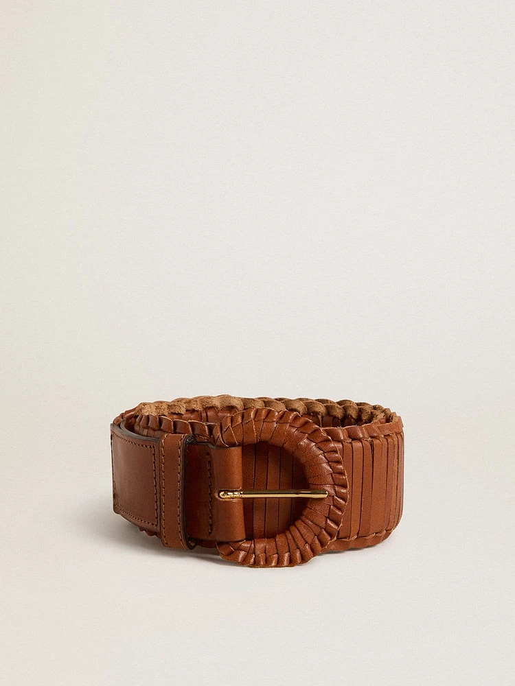 Women's belt woven brown leather