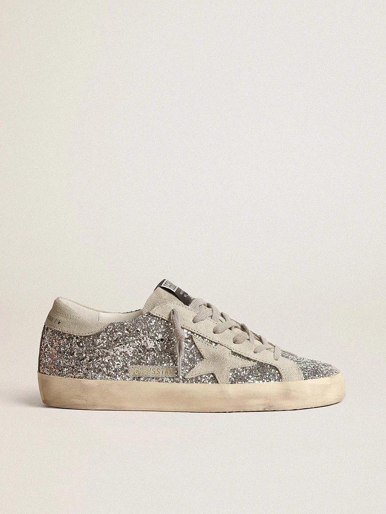 Women's Super-Star silver glitter with ice-gray suede star
