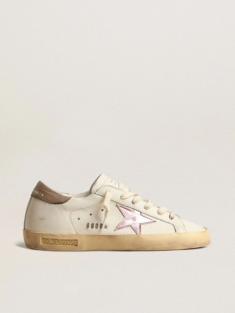 Women's Super-Star white nappa with pink metallic leather star