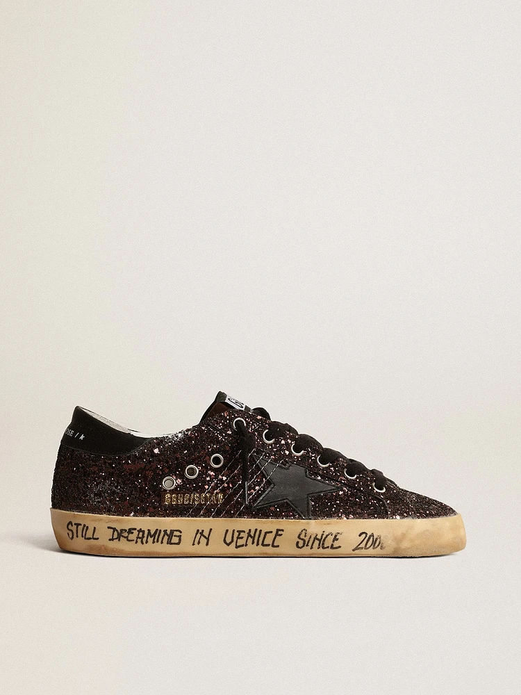 Super-Star brown glitter with black leather star and heel tab