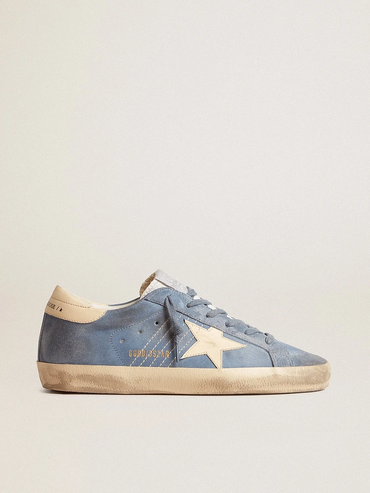 Super-Star light blue suede with beige leather star and heel tab