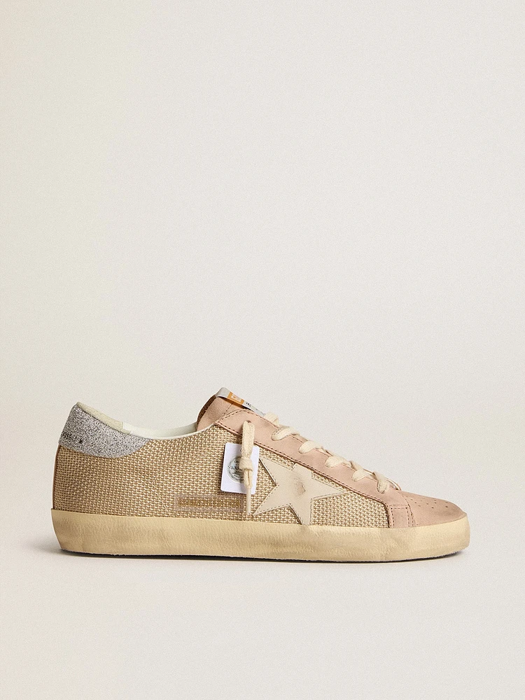 Super-Star LTD white mesh and pink nubuck with Swarovski crystals heel tab