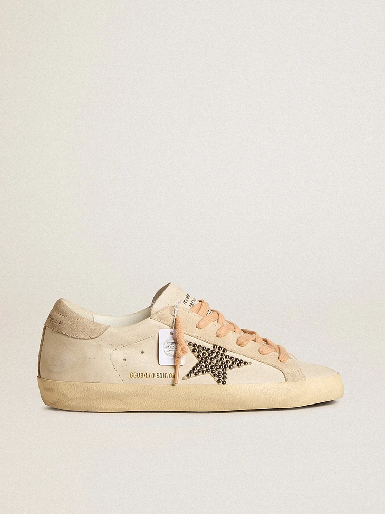 Super-Star LTD leather with beige suede star Swarovski studs