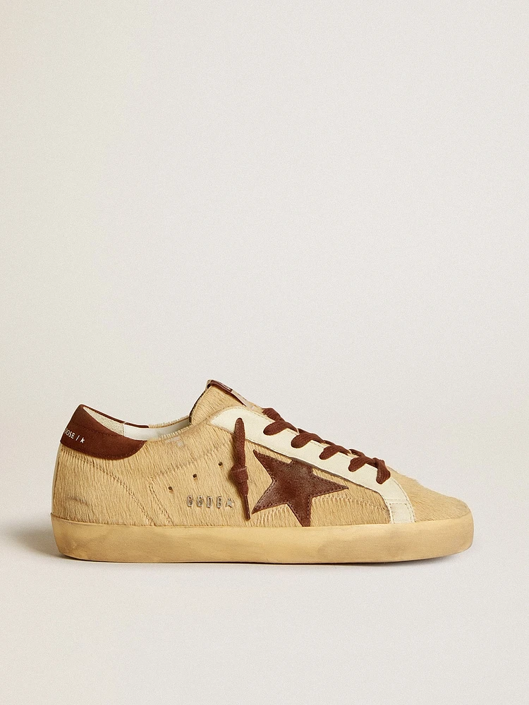 Women’s Super-Star beige pony skin with brown suede star and heel tab