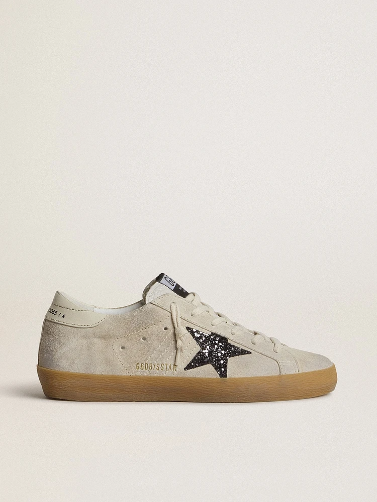 Women's Super-Star ice-gray suede with silver glitter star and leather heel tab