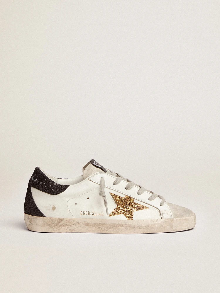 Women’s Super-Star nappa leather with gold glitter star and black heel tab