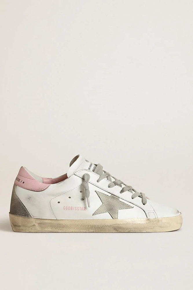 Women's Super-Star with gray suede star and pink leather heel tab