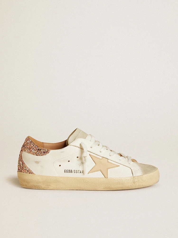 Women's Super-Star with nude leather star and gold glitter heel tab