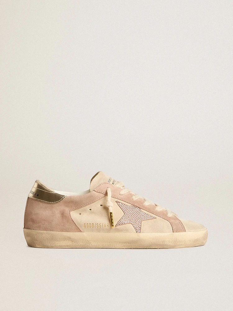 Woman's Super-Star pale pink suede with star and platinum heel tab