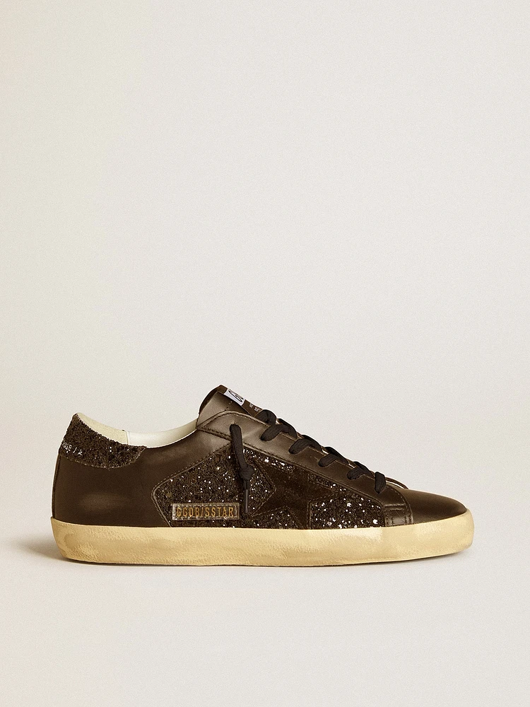 Women's Super-Star black glitter with suede star and leather inserts