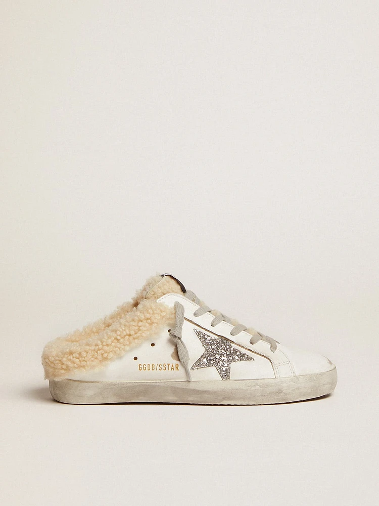 Women's Super-Star Sabot white leather and shearling lining